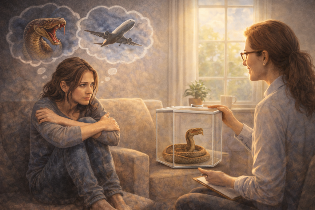 Οι ειδικές φοβίες προκαλούν έντονο και επίμονο φόβο. Αντιμετωπίζονται αποτελεσματικά με CBT και κλινική υπνοθεραπεία σε ασφαλές περιβάλλον.